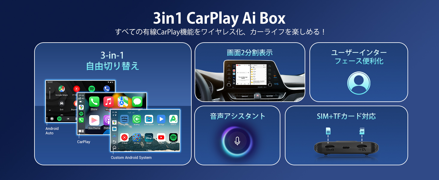 Amazon.co.jp: CarPlay Ai Box Aiボックス【Android 12・ワイヤレス